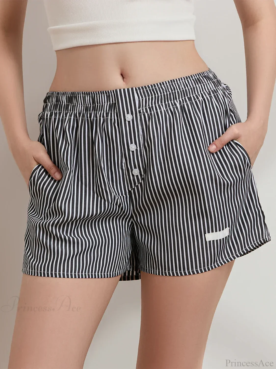 Striped Button Wide Leg Lounge Short - Image 3