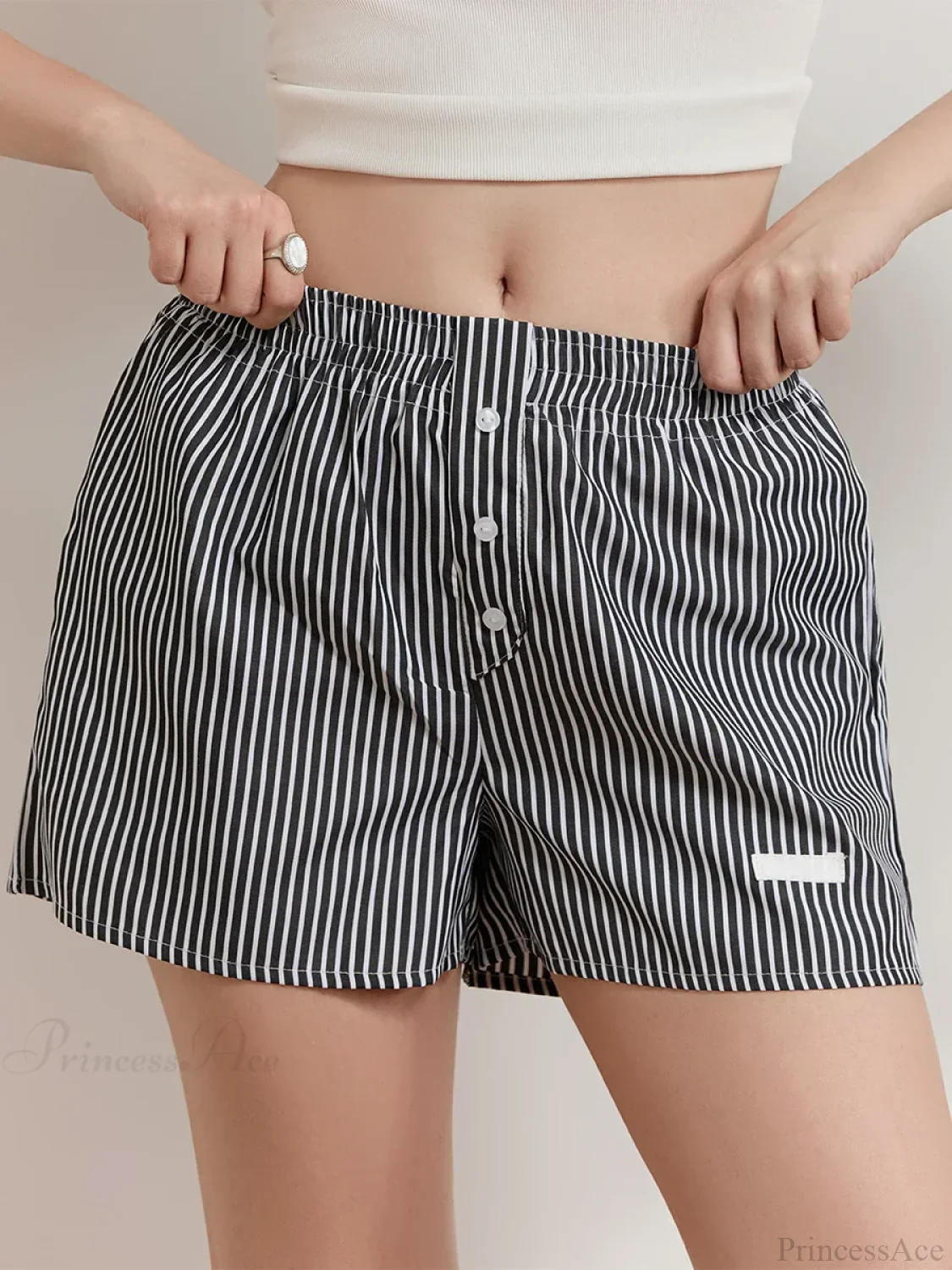 Striped Button Wide Leg Lounge Short - Image 4