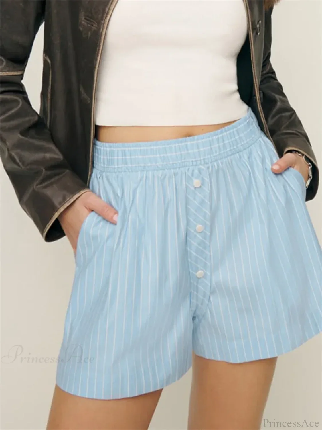 Striped Button Wide Leg Short - Image 6