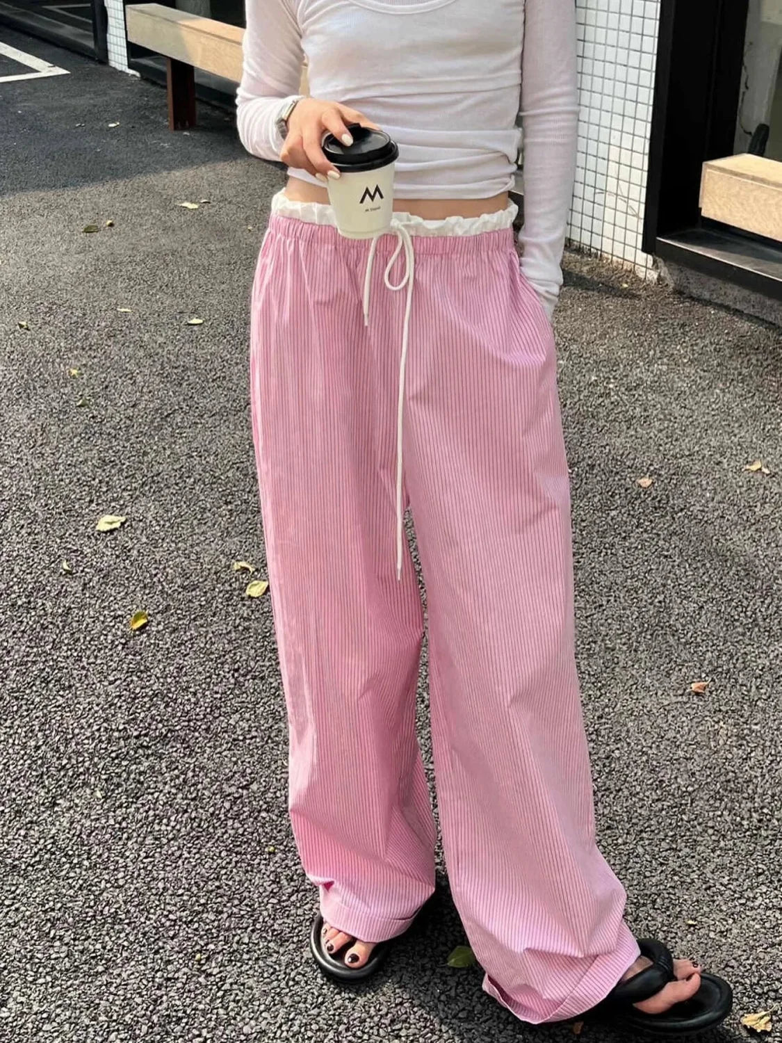 Striped Casual Ruched Vintage Sweet Straight Pant - Image 6
