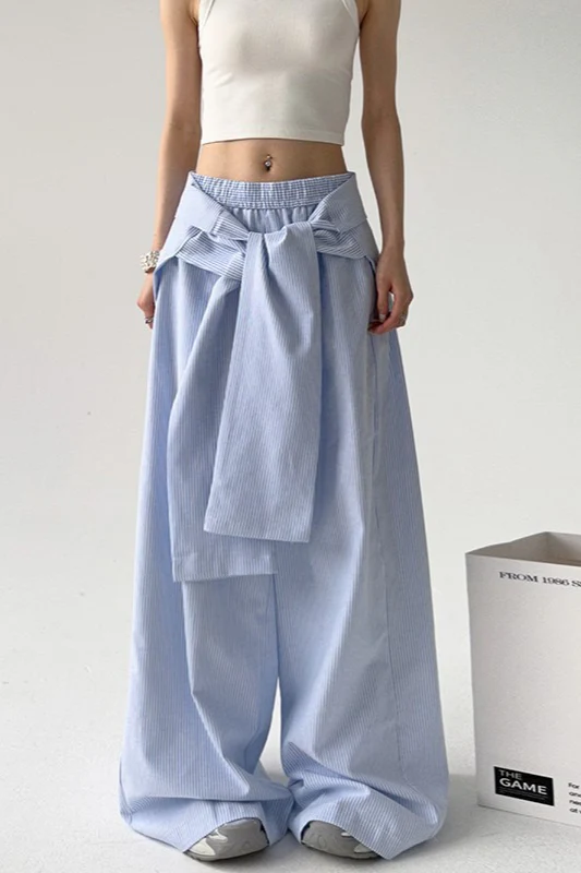Striped Casual Tie Waist Wide Leg Pants - Image 2