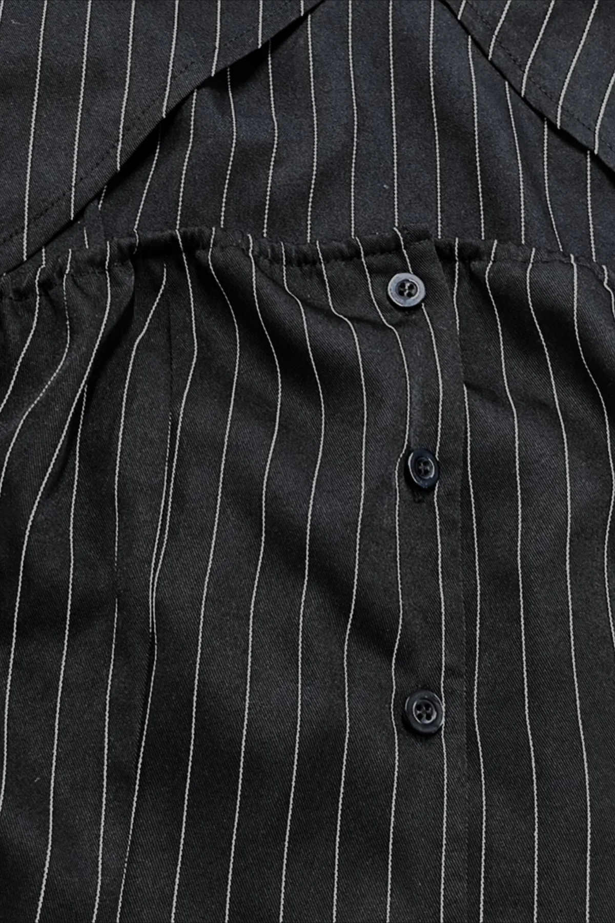 Striped Collared Buttoned Hollow Long Sleeve Blouse - Image 6