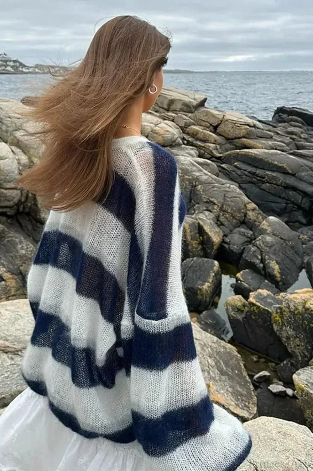 Striped Contrast V-neck Loose Cardigan