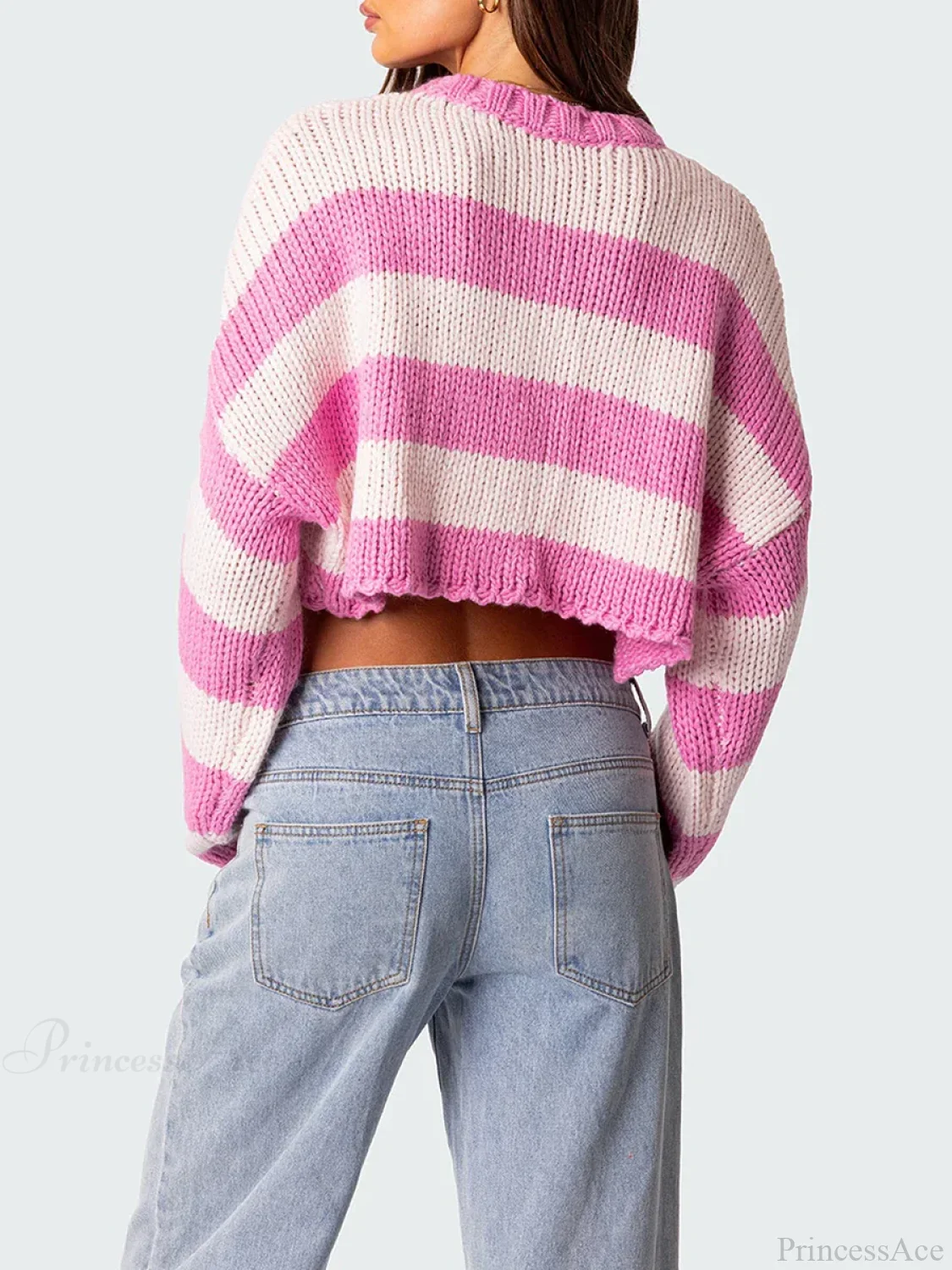 Striped Crew Neck Loose Sweater - Image 6