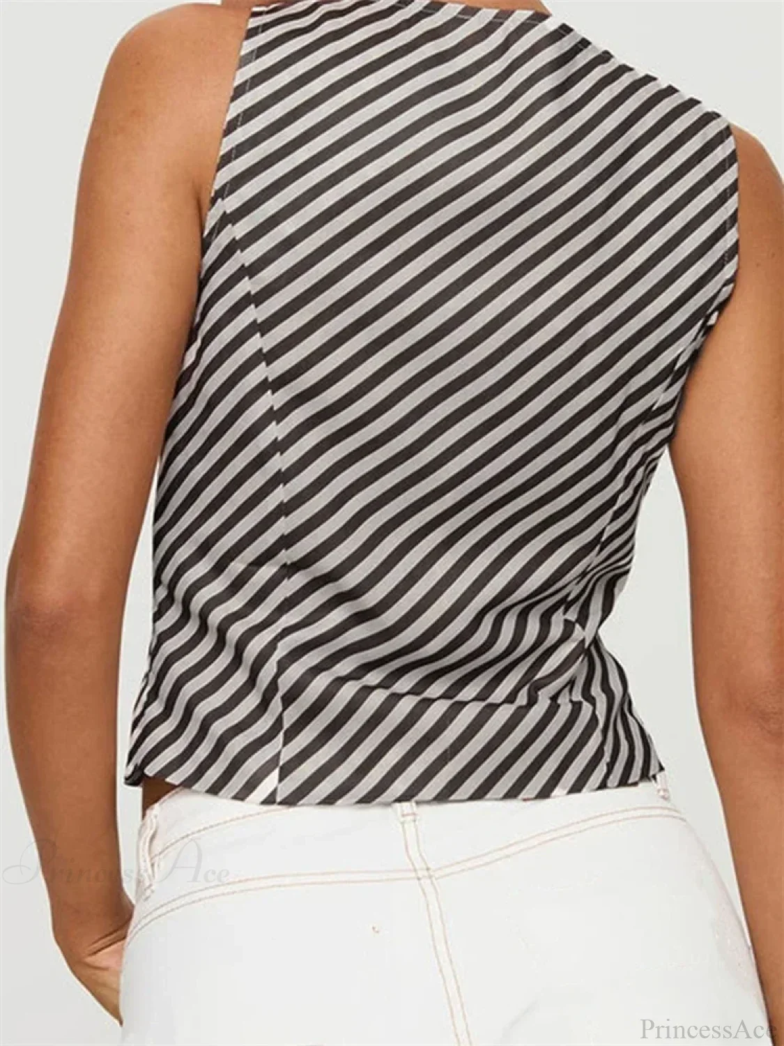 Striped Deep V-neck Tie-up Office Crop Top - Image 6