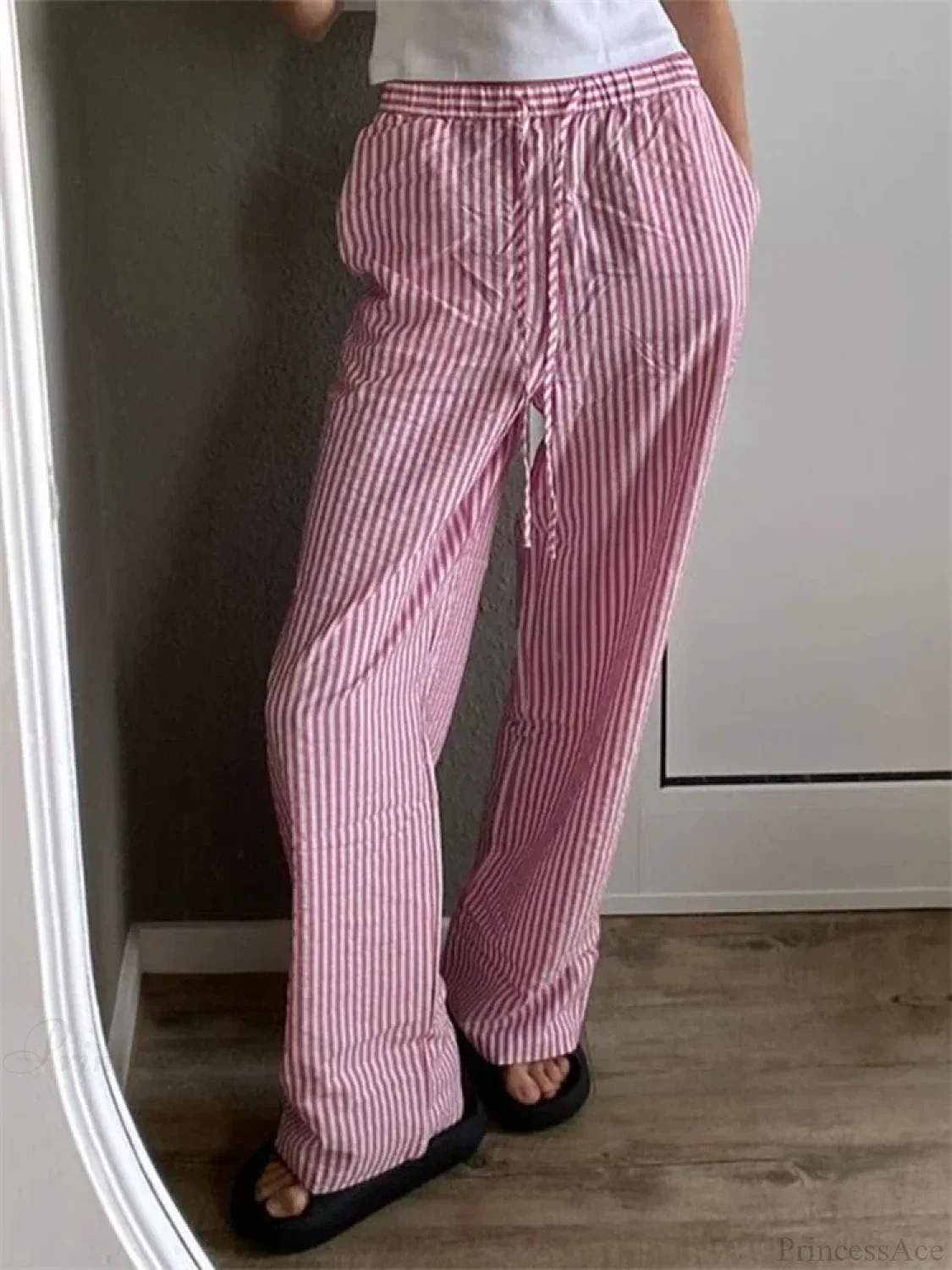 Striped Drawstring Loose Straight Summer Pant - Image 6