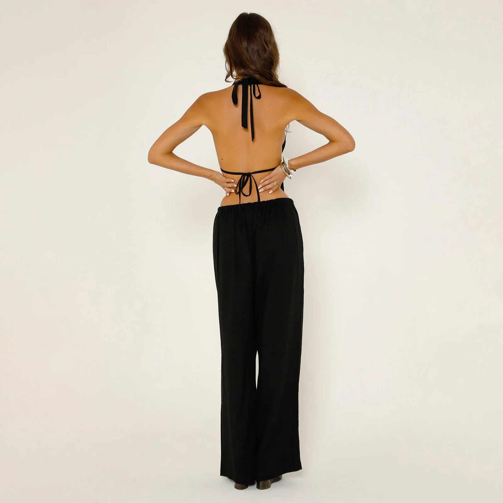 Striped Halter Backless Crop Top - Image 2