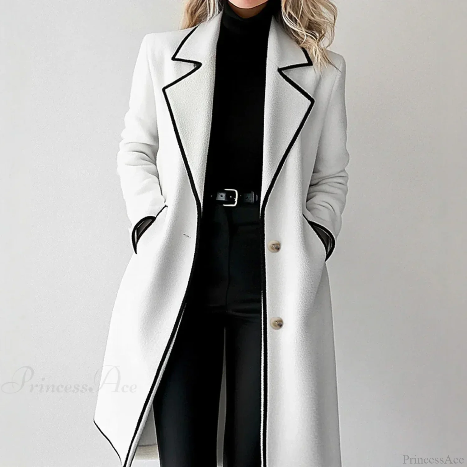 Striped Lapel Full Sleeve Woolen Overcoat