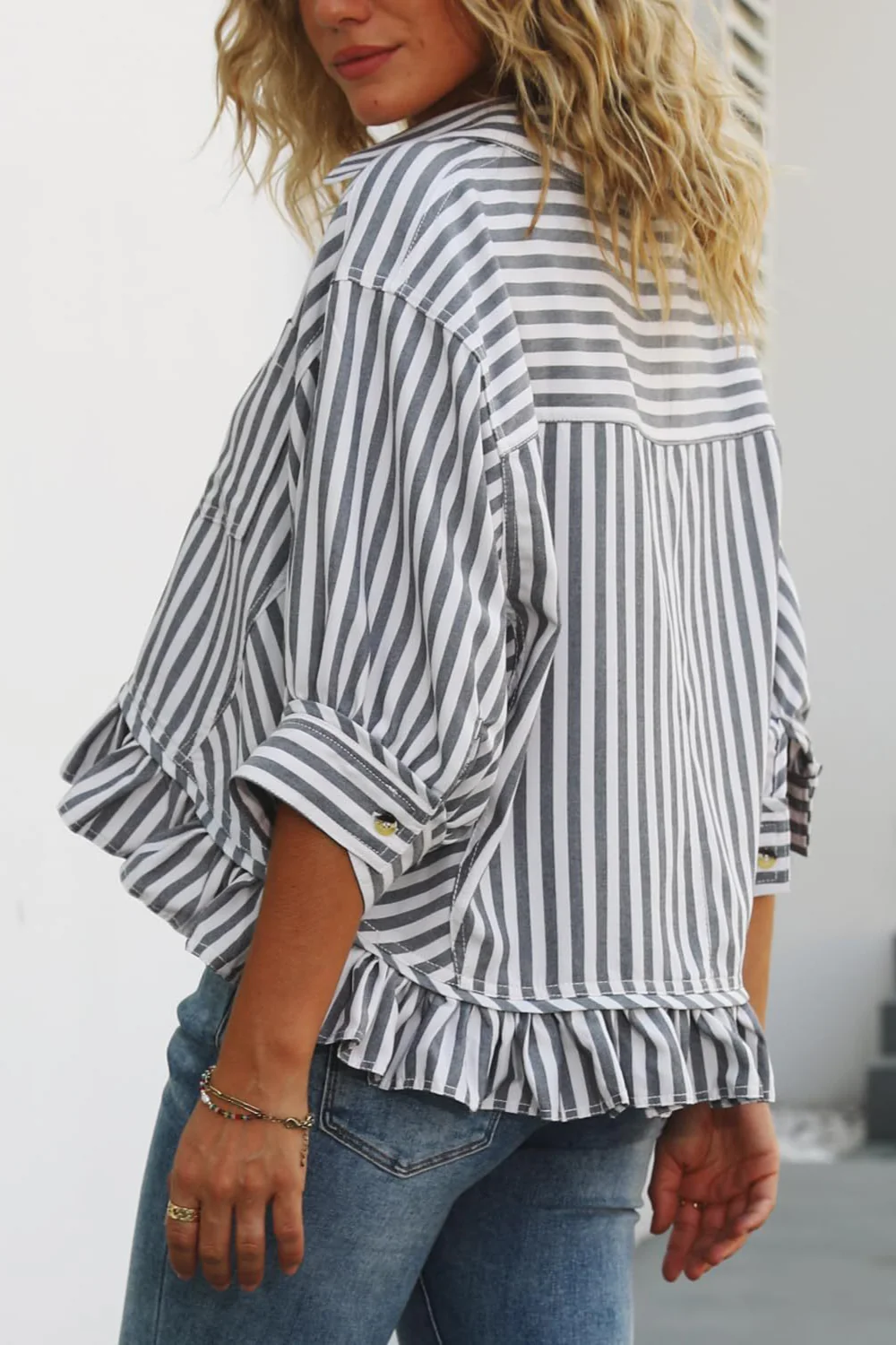 Striped Loose Fit Lace Hem Blouse - Image 5
