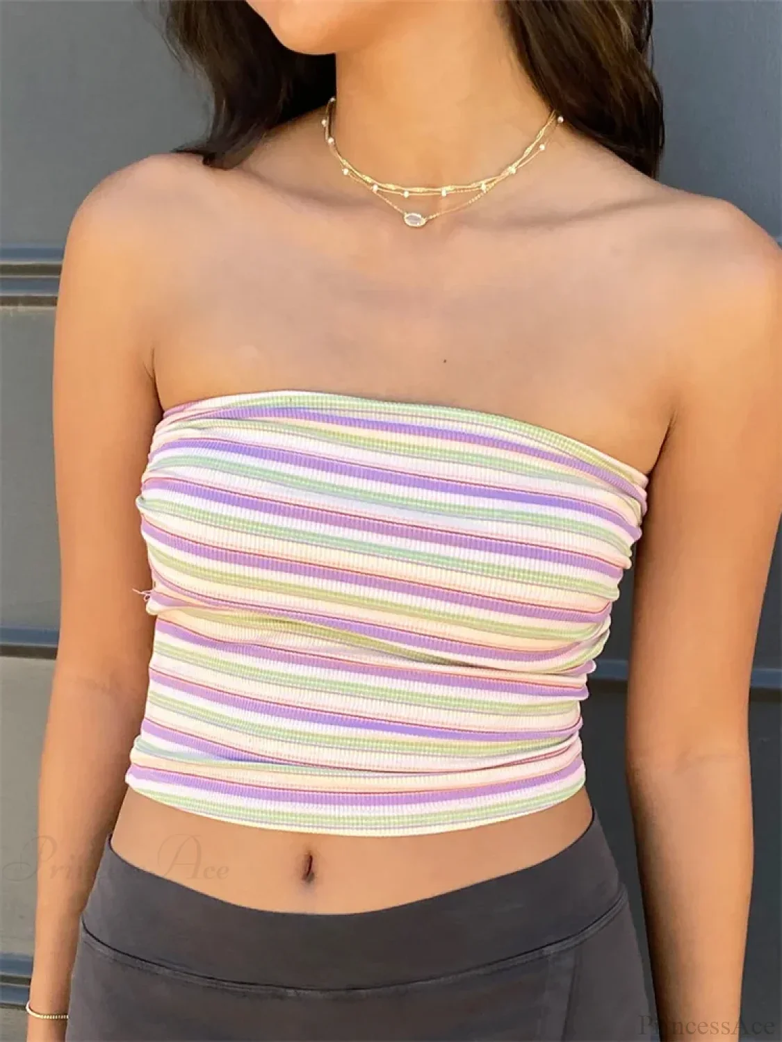 Striped Off Shoulder Strapless Tube Crop Top - Image 4
