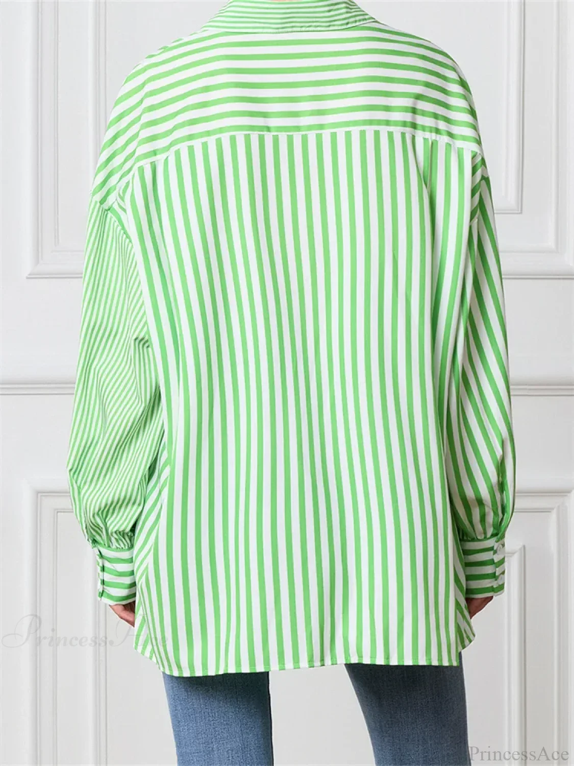 Striped Patchwork Button-Down Blouse - Image 2