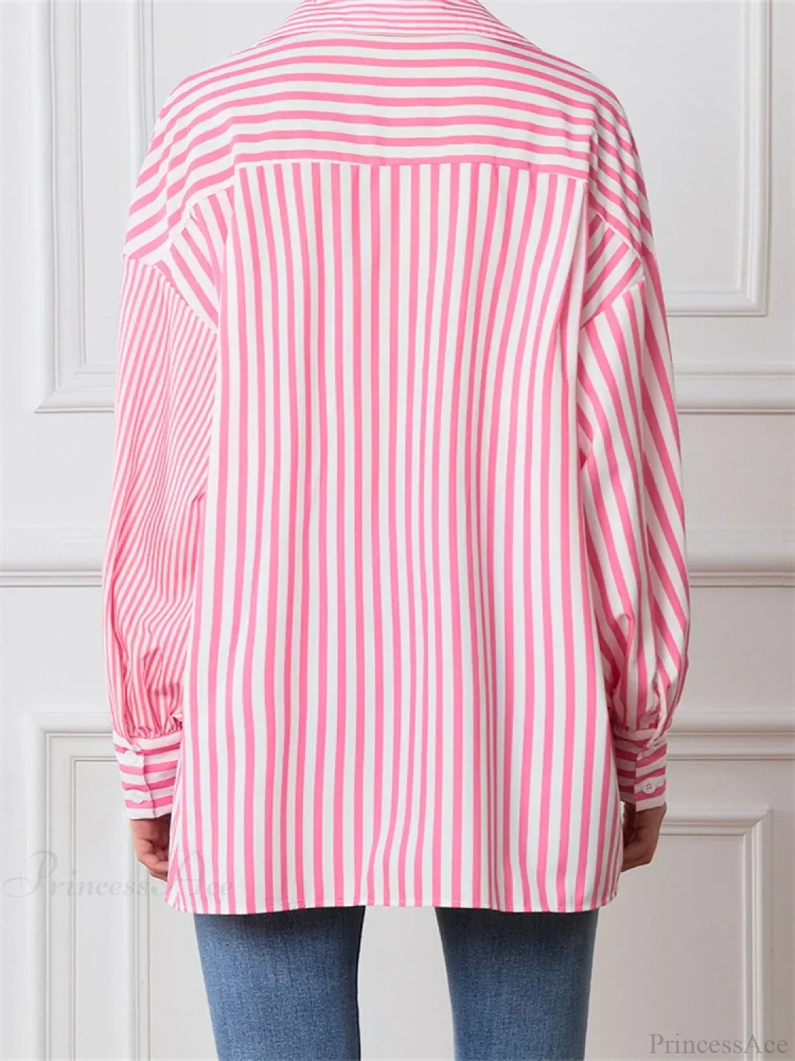 Striped Patchwork Button-Down Blouse - Image 4