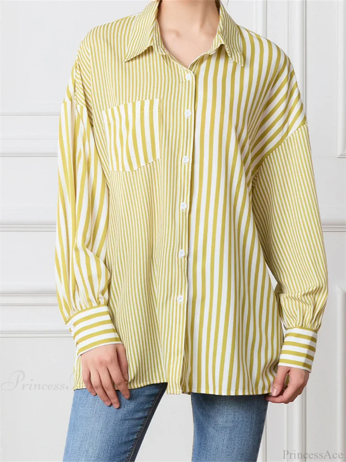 Striped Patchwork Button-Down Blouse - Image 5