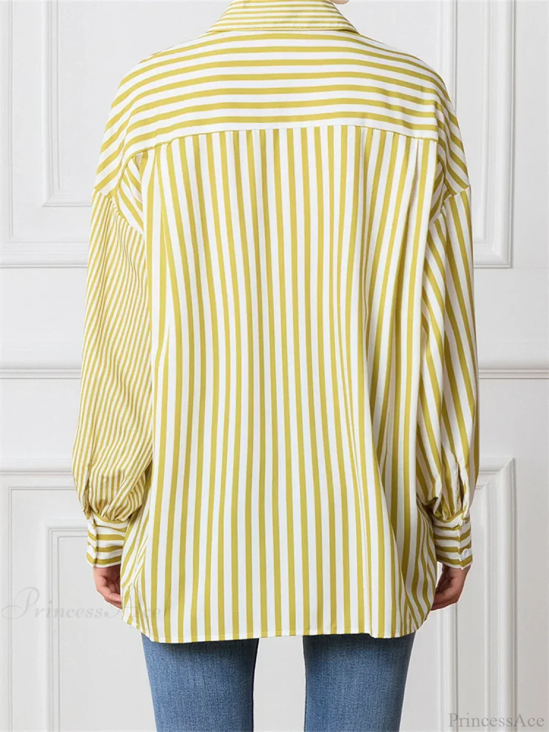 Striped Patchwork Button-Down Blouse - Image 6