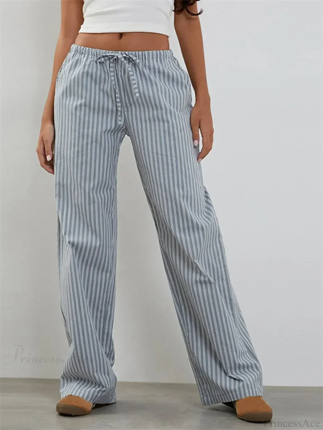 Striped Patchwork Drawstring Elastic Waist Pant - Image 6