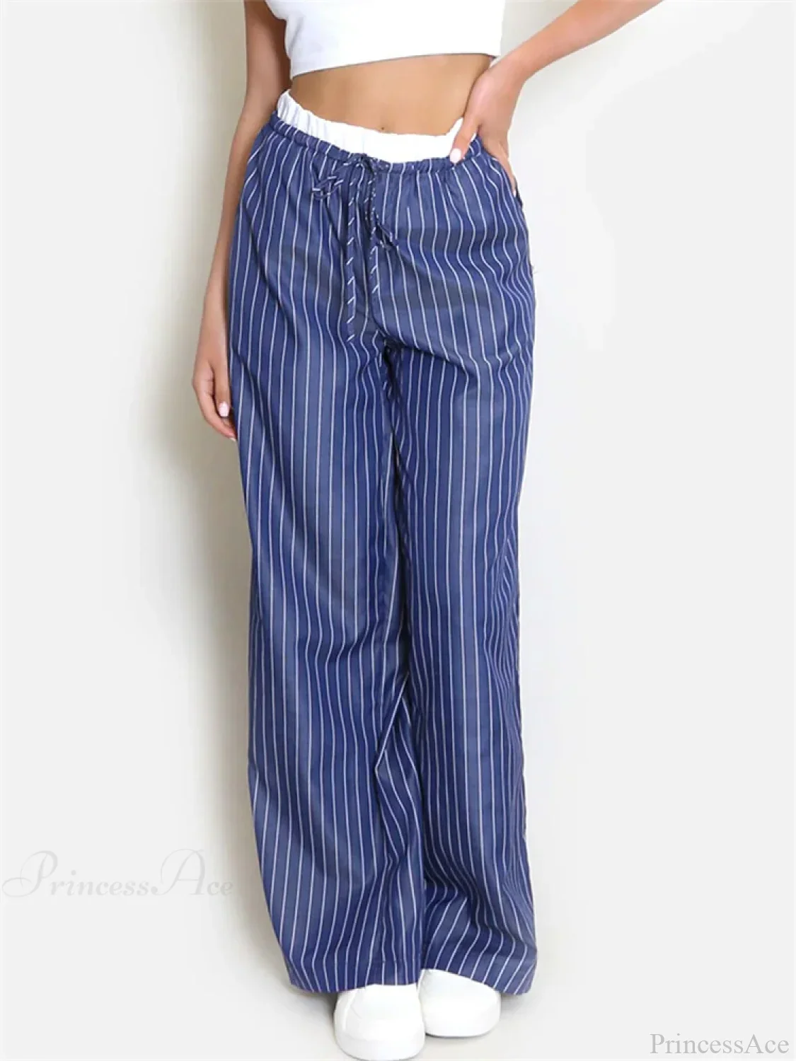 Striped Patchwork Drawstring High Waist Pant - Image 4