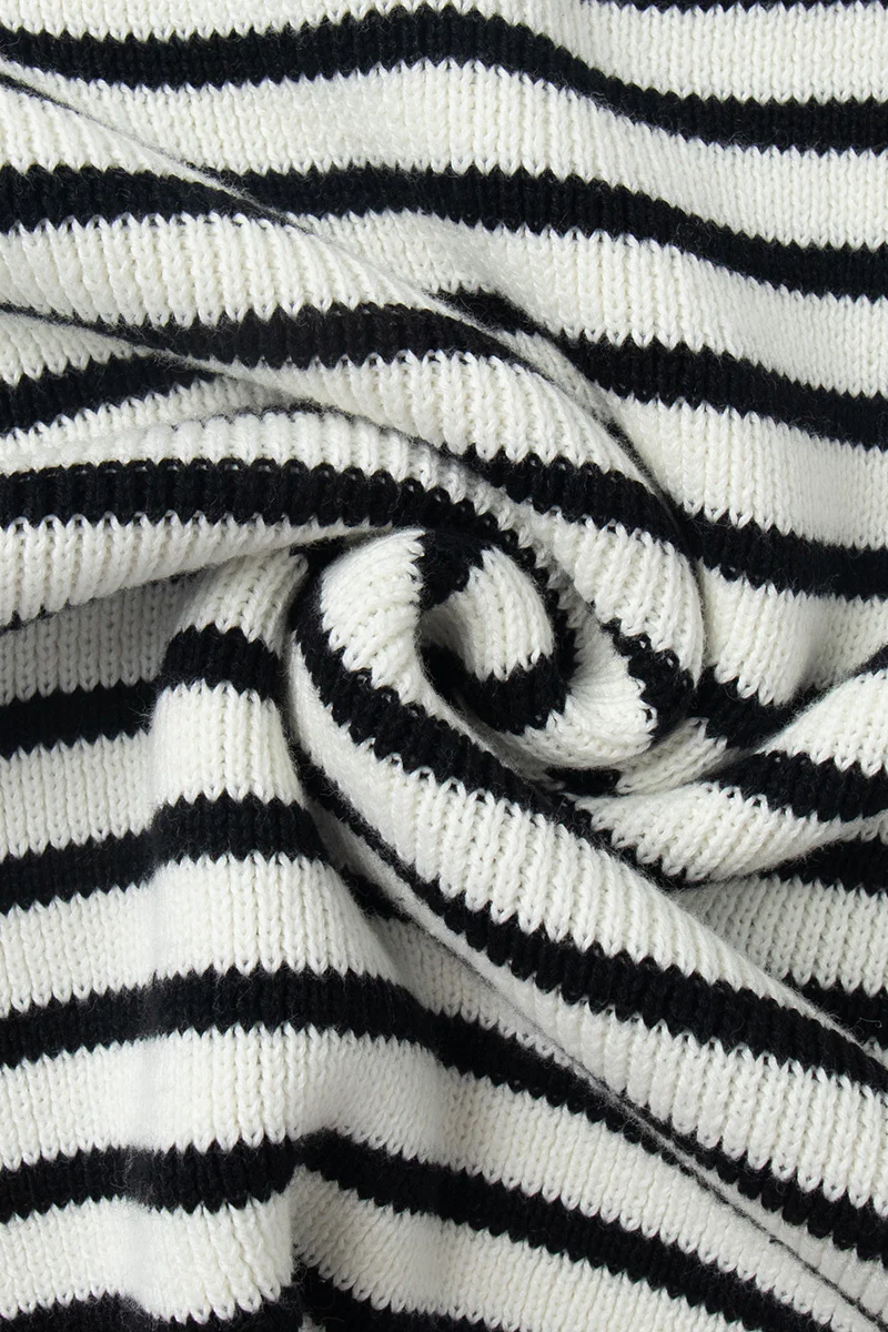 Striped Polo Neck Loose Fit Knit Sweater - Image 8