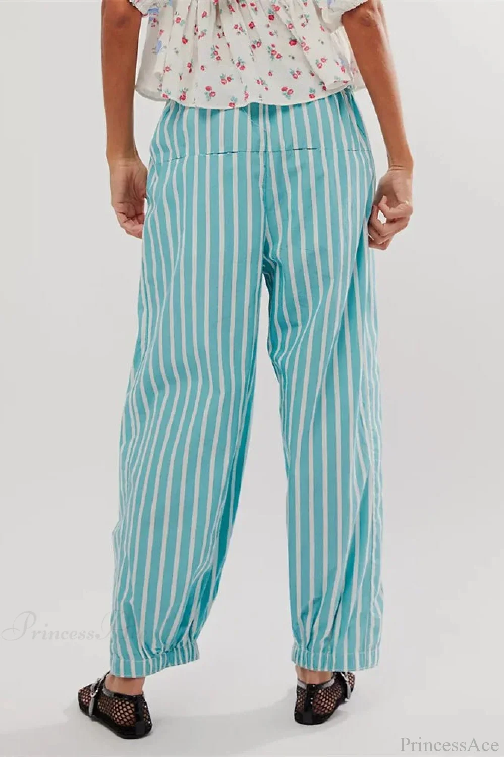 Striped Print Loose Casual Elastic Waist Pant - Image 5