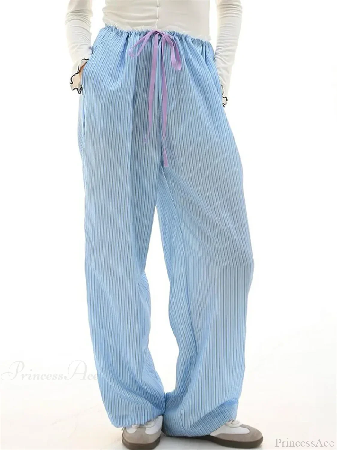 Striped Ruffles Drawstring Elastic Waist Casual Pant