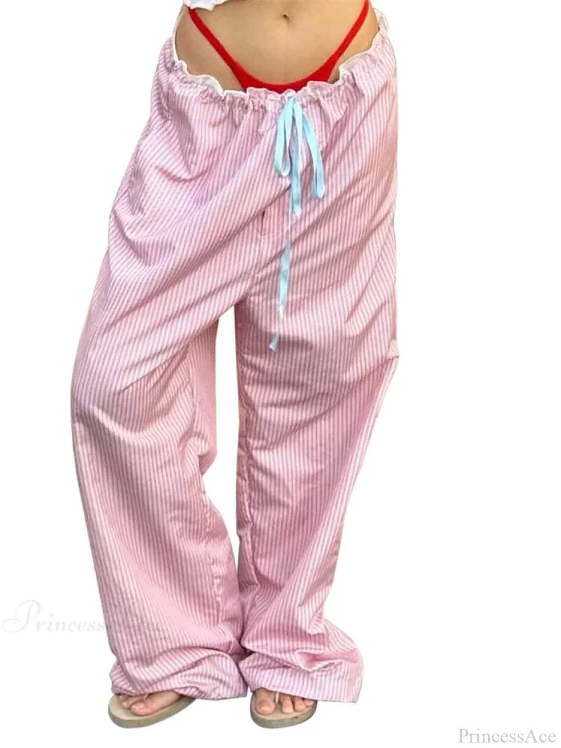 Striped Ruffles Drawstring Elastic Waist Casual Pant - Image 4