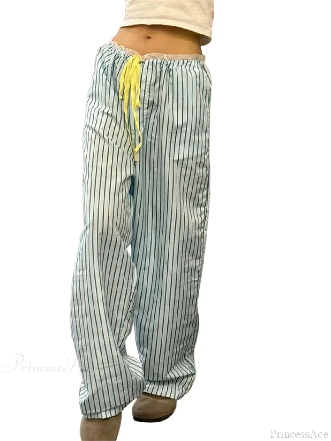 Striped Ruffles Drawstring Elastic Waist Casual Pant - Image 6