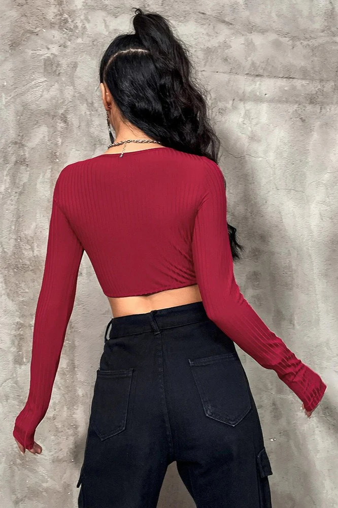 Striped Sexy Cropped Bustier Long Sleeve Tee - Image 5