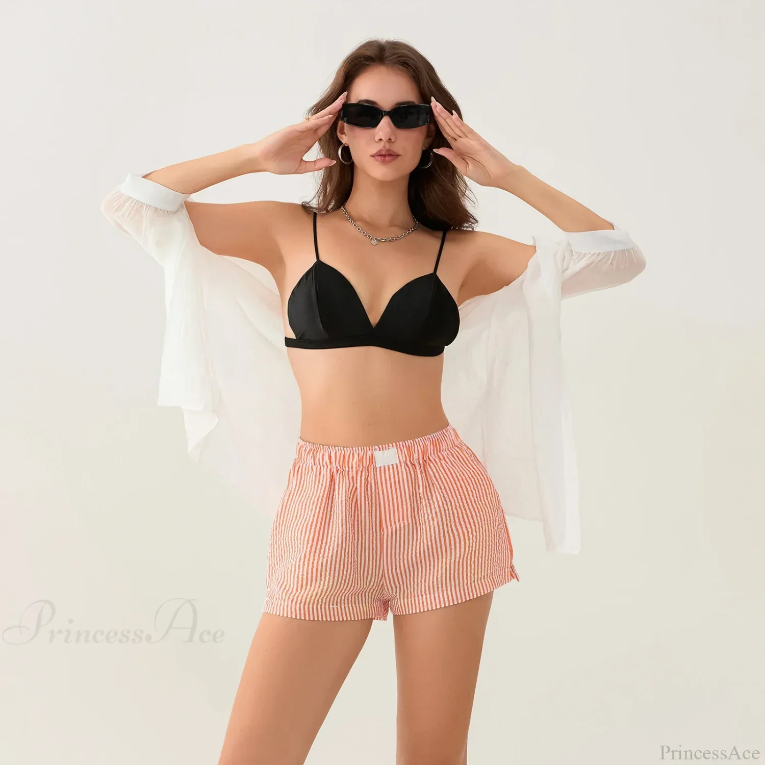 Striped Side Split Elastic Waist Short - Image 3