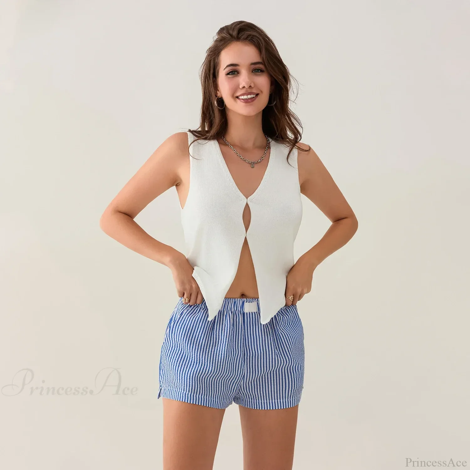 Striped Side Split Elastic Waist Short - Image 4
