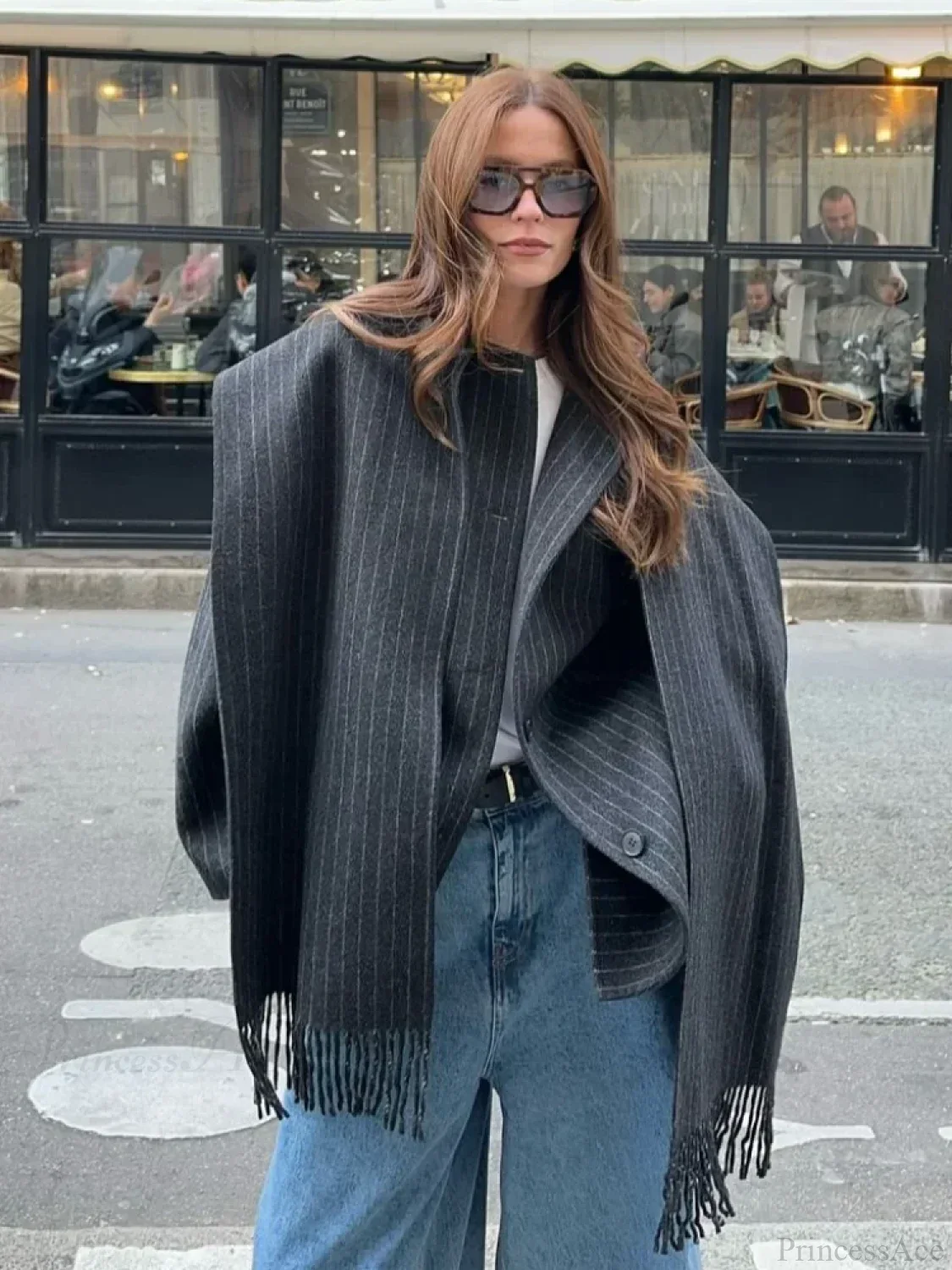 Striped Single Breasted Wool Coat - Image 7