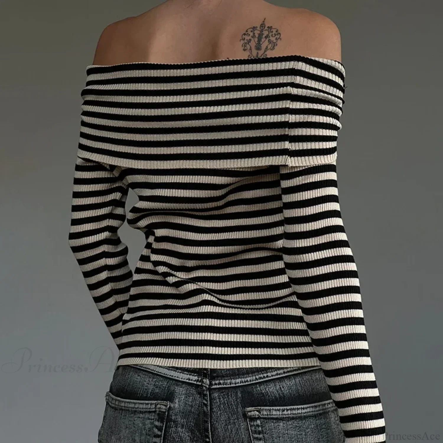 Striped Slash Neck Knit Top - Image 4