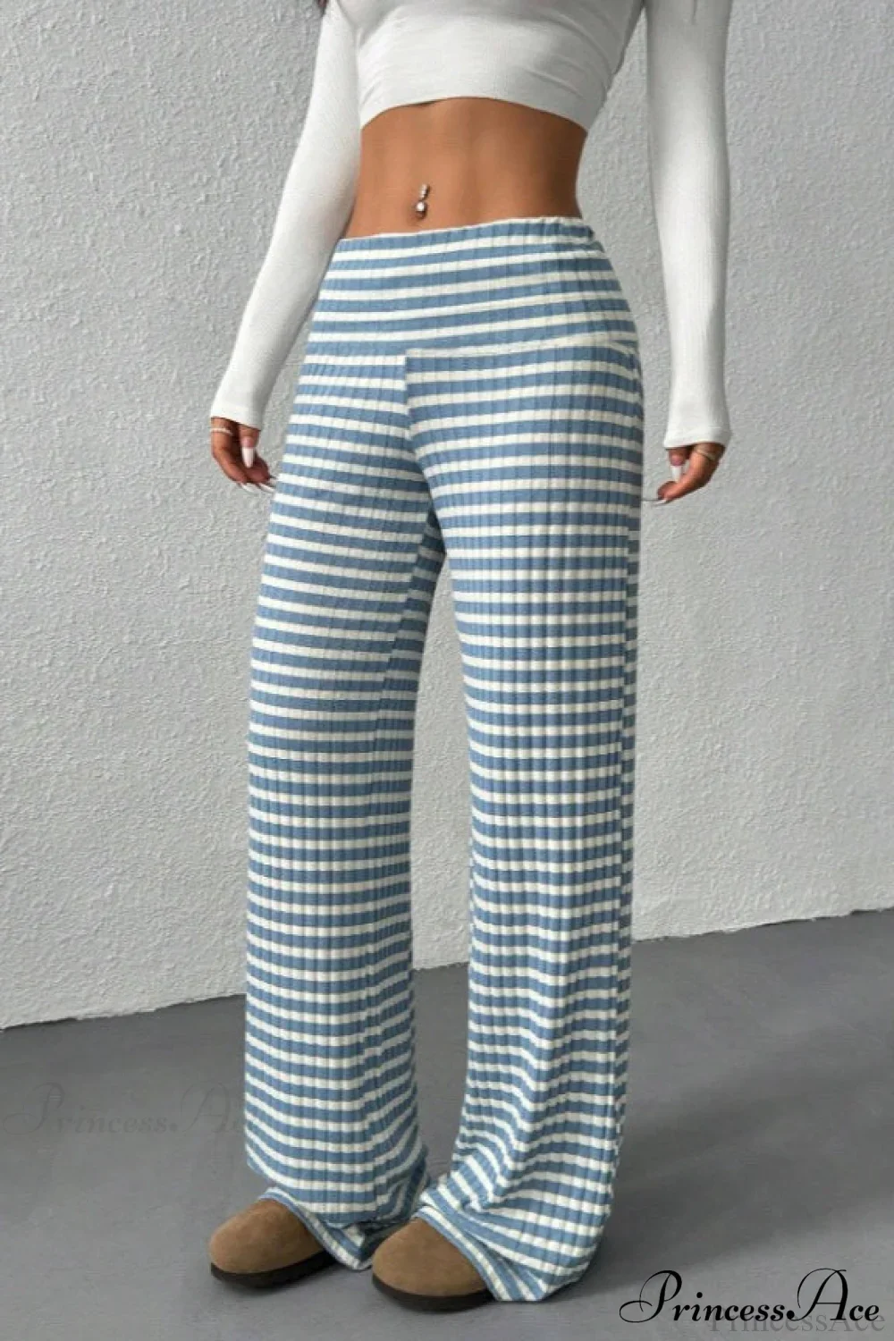 Striped Solid Knit Straight Leg Pants - Image 2