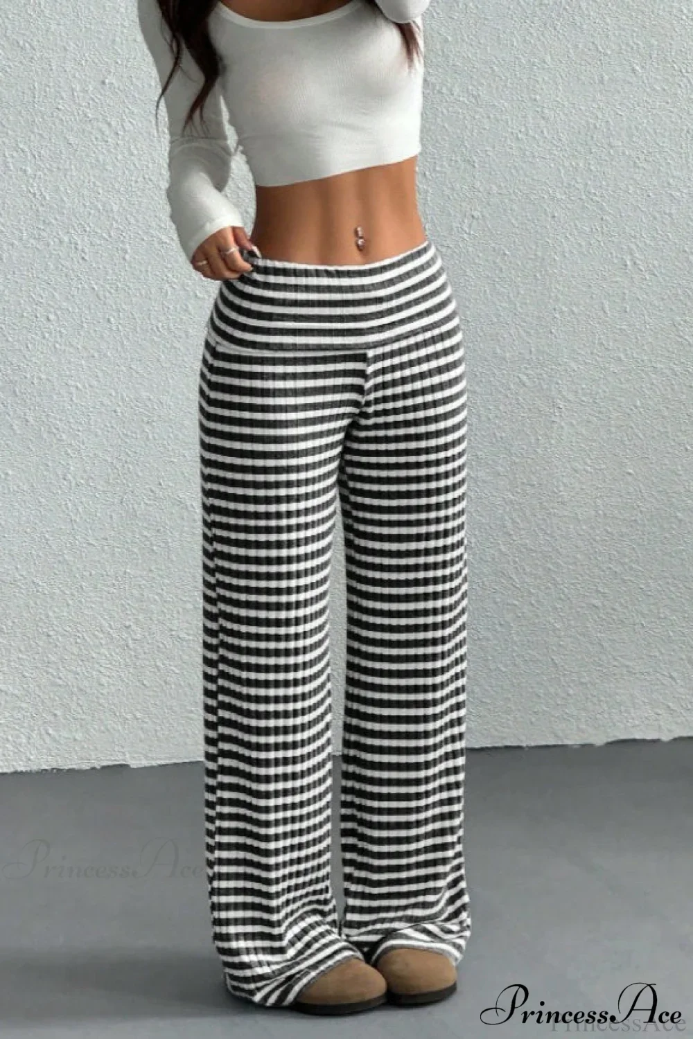 Striped Solid Knit Straight Leg Pants - Image 4