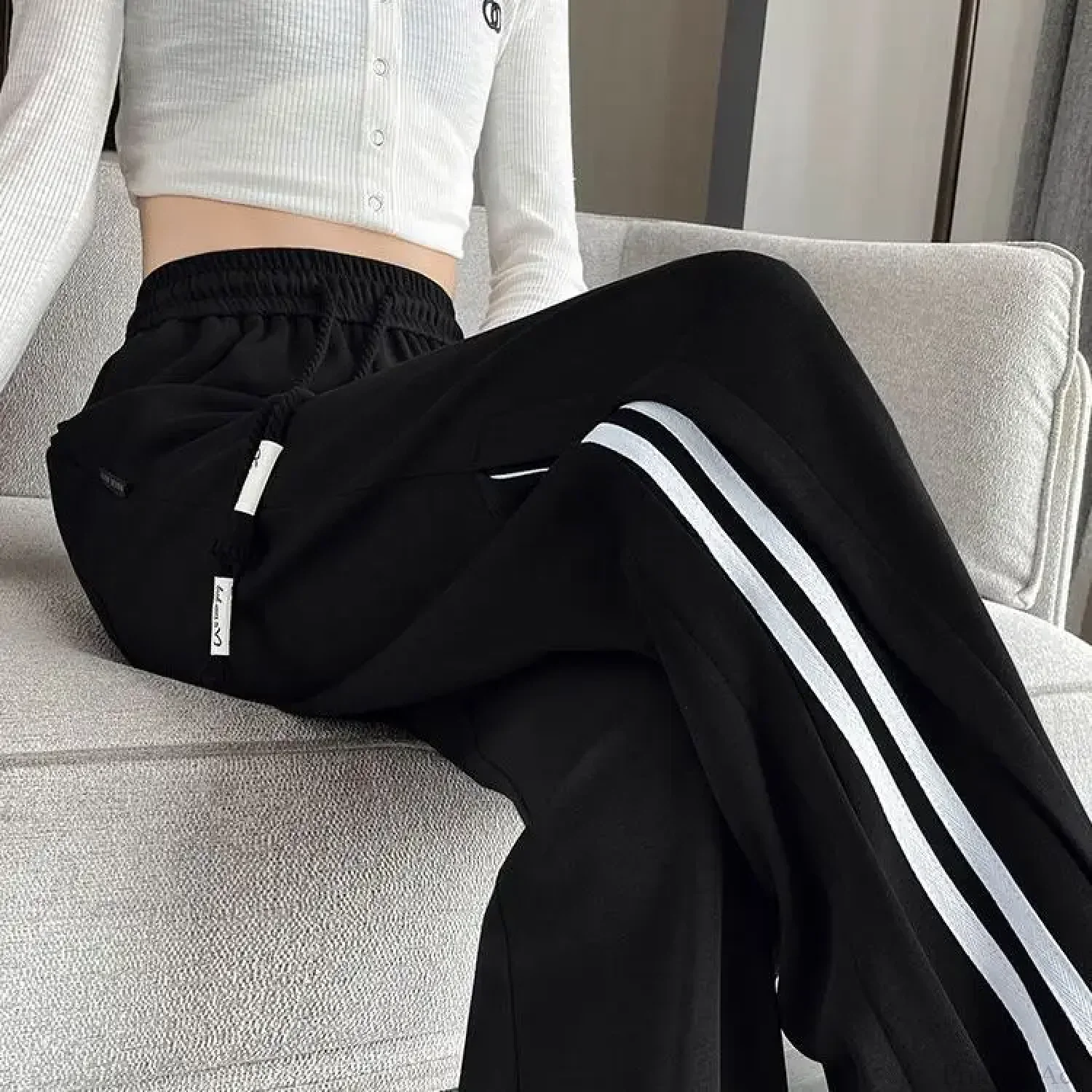 Striped Sports Casual High Waist Pants - Image 2