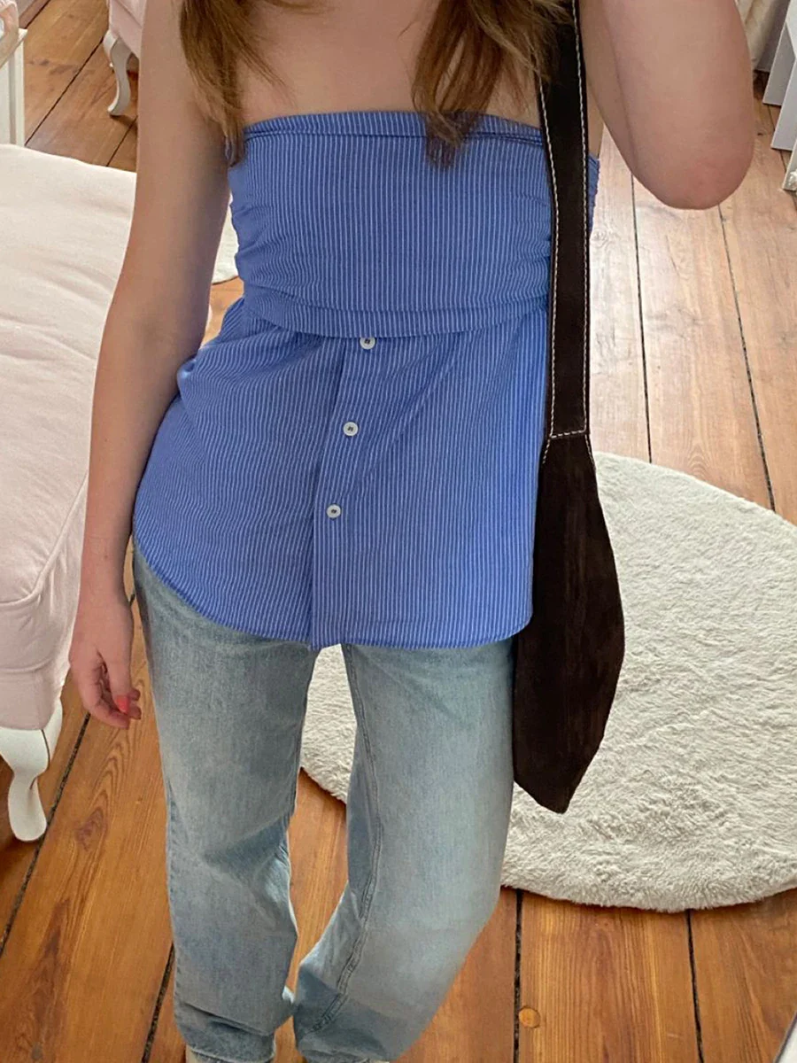 Striped Strapless Tube Crop Top - Image 2