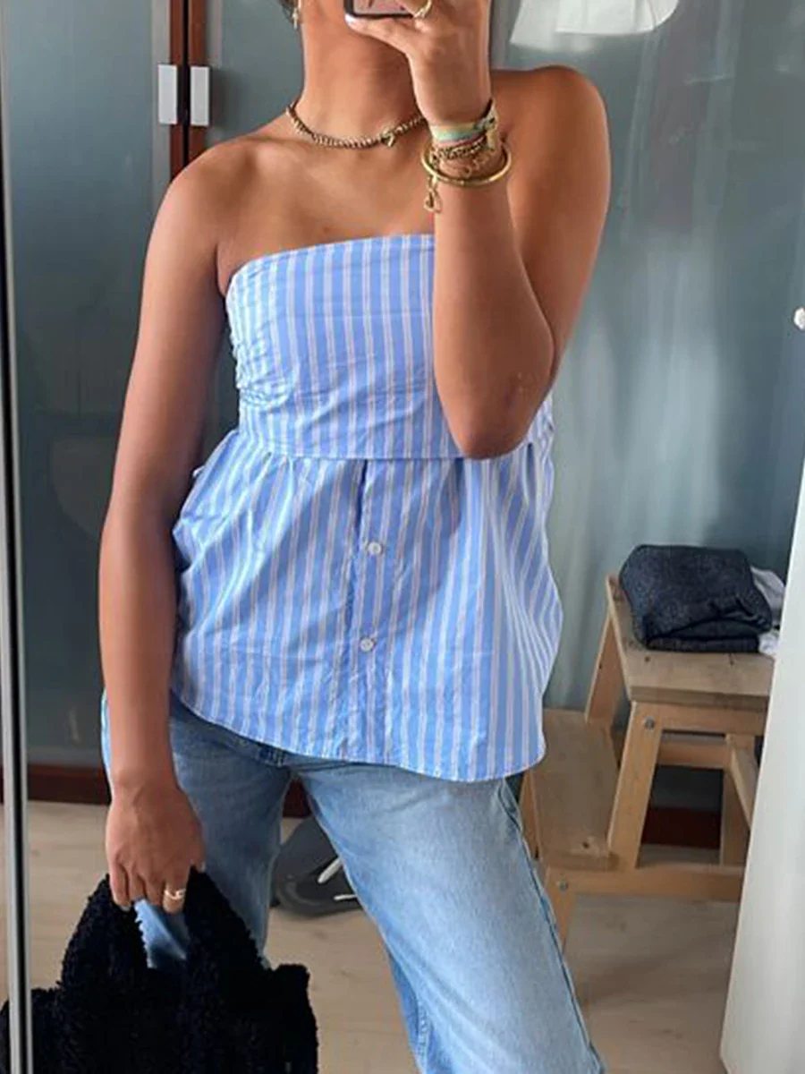 Striped Strapless Tube Crop Top - Image 4