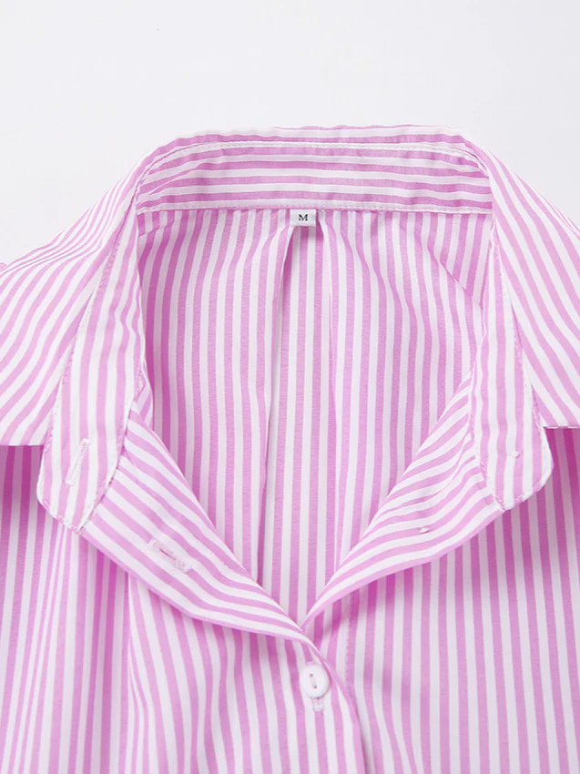 Striped Tie Waist Long Sleeve Blouse - Image 6