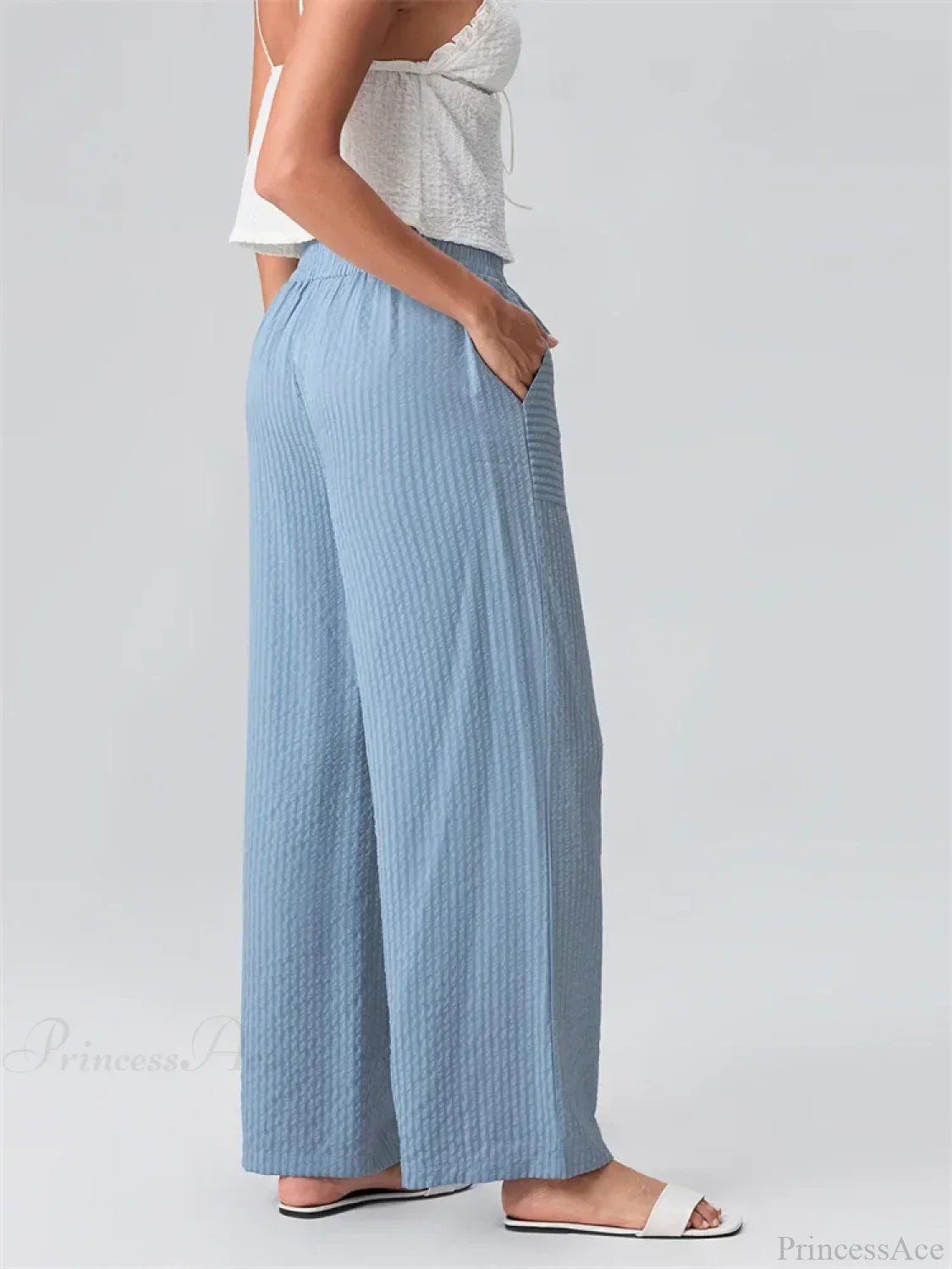 Striped Wide Leg Elastic Waist Loose Street Pant - Image 5