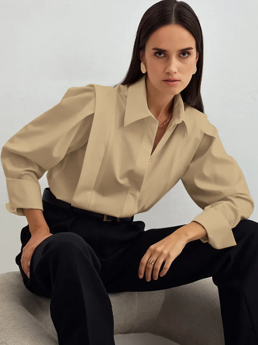Structured Square Shoulder Panelled Blouse - Image 10