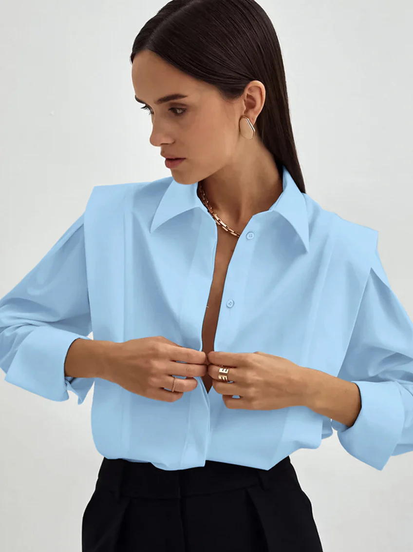 Structured Square Shoulder Panelled Blouse - Image 11