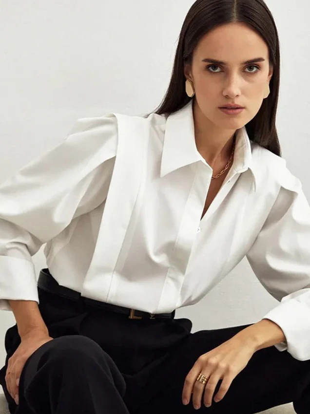 Structured Square Shoulder Panelled Blouse - Image 3