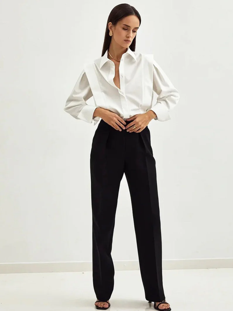 Structured Square Shoulder Panelled Blouse - Image 6
