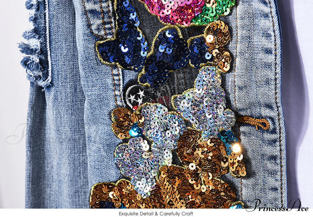 Style European Flower Suit Women Jeans Pants Outfit Jacket & Denim Fashion Sequined Set - Image 10
