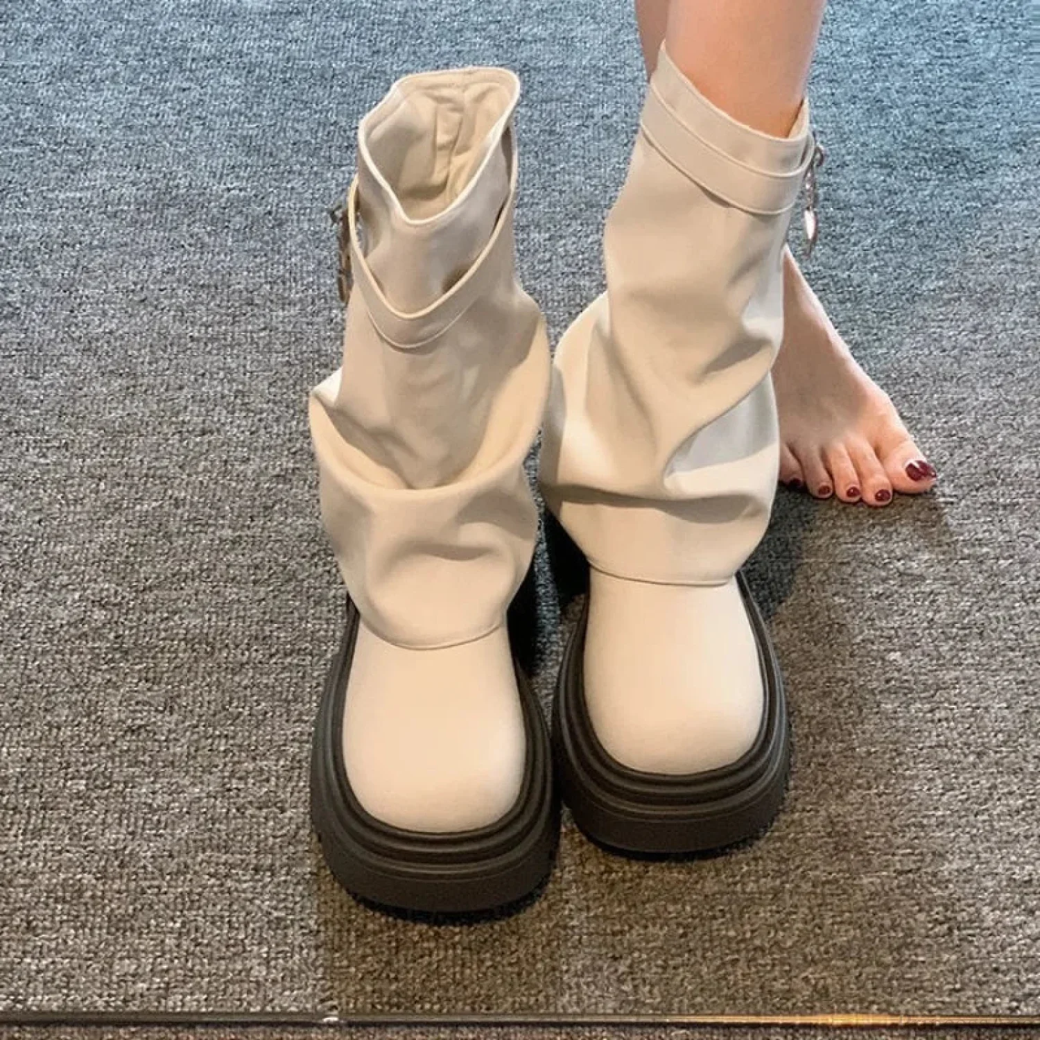 Stylish Clasp Dark Combat Elevated Rebel Boot - Image 5
