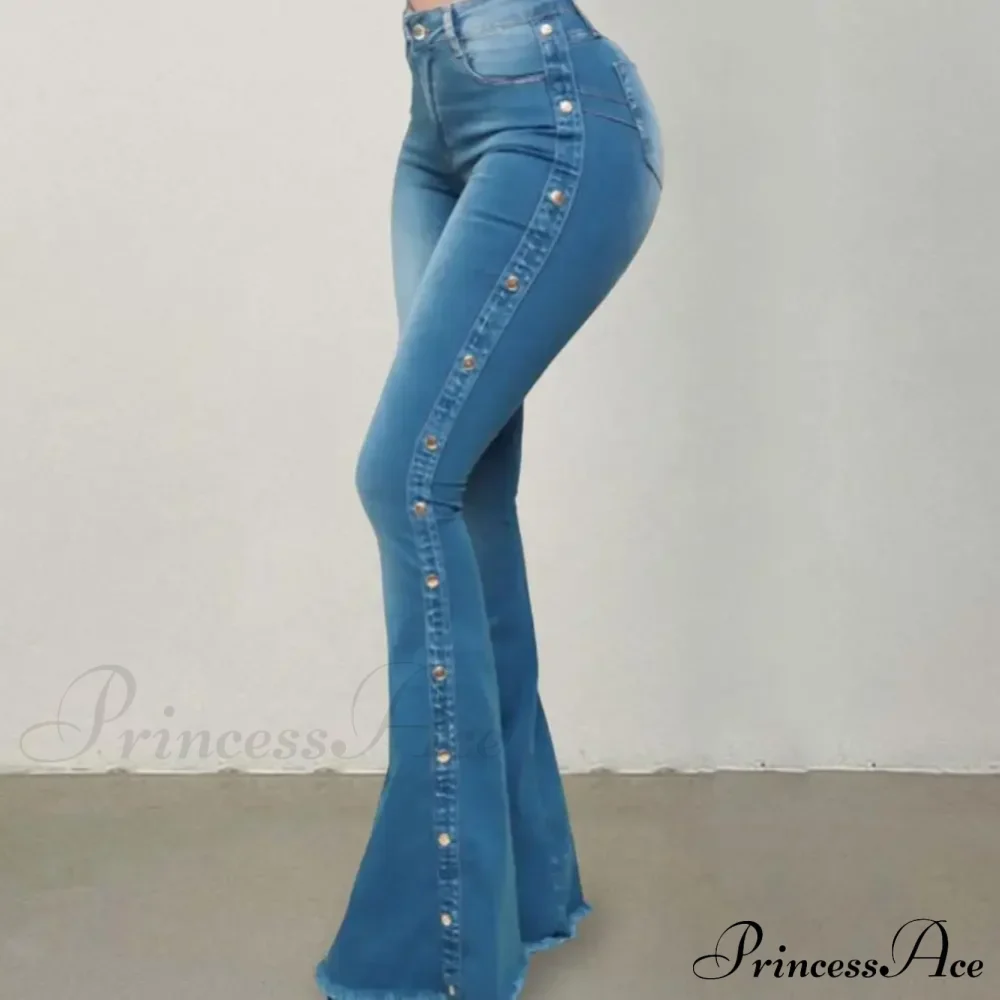 Stylish Flare Control Tummy Skin-Touch Skinny Women Wide Leg Flare Denim Trousers Jeans