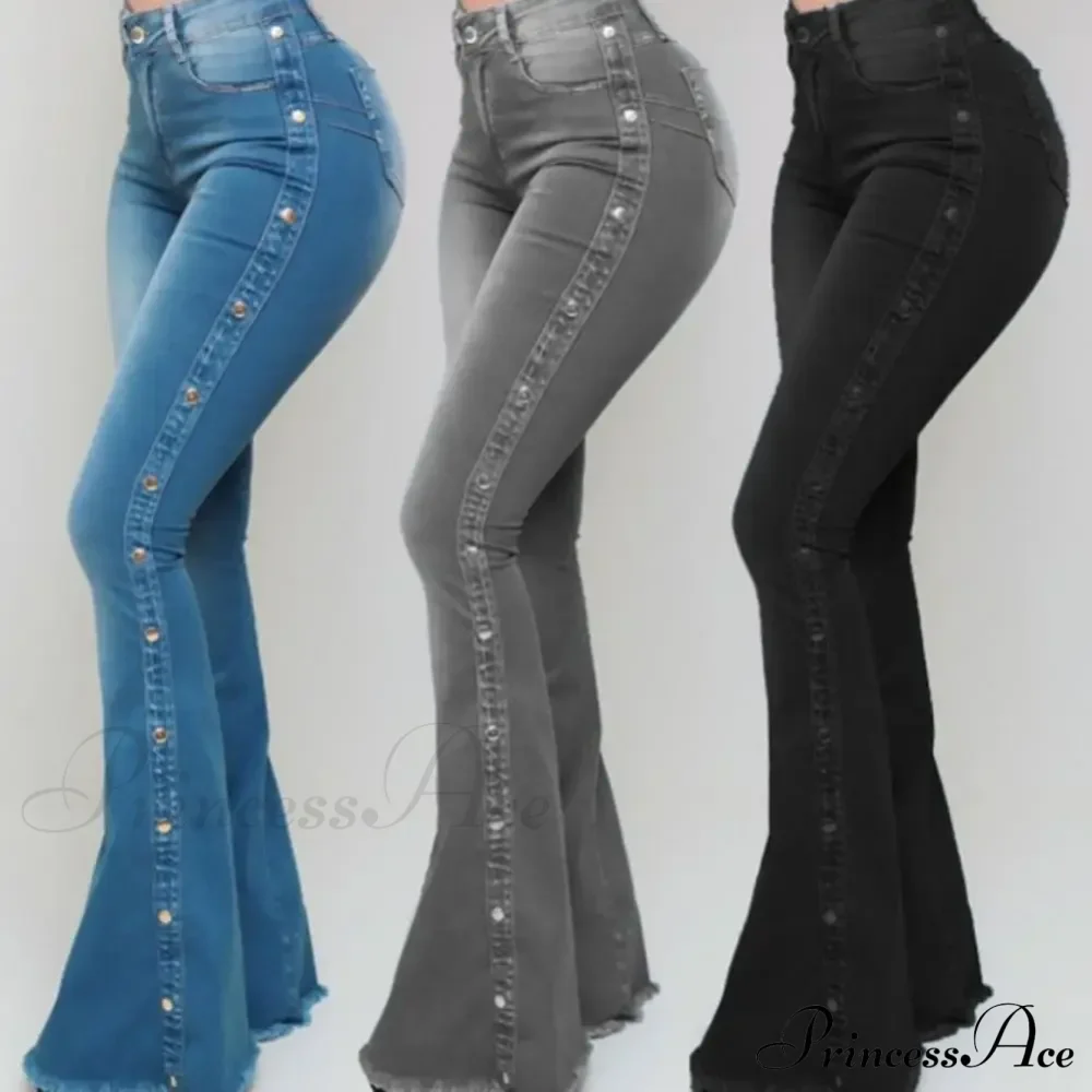 Stylish Flare Control Tummy Skin-Touch Skinny Women Wide Leg Flare Denim Trousers Jeans - Image 2