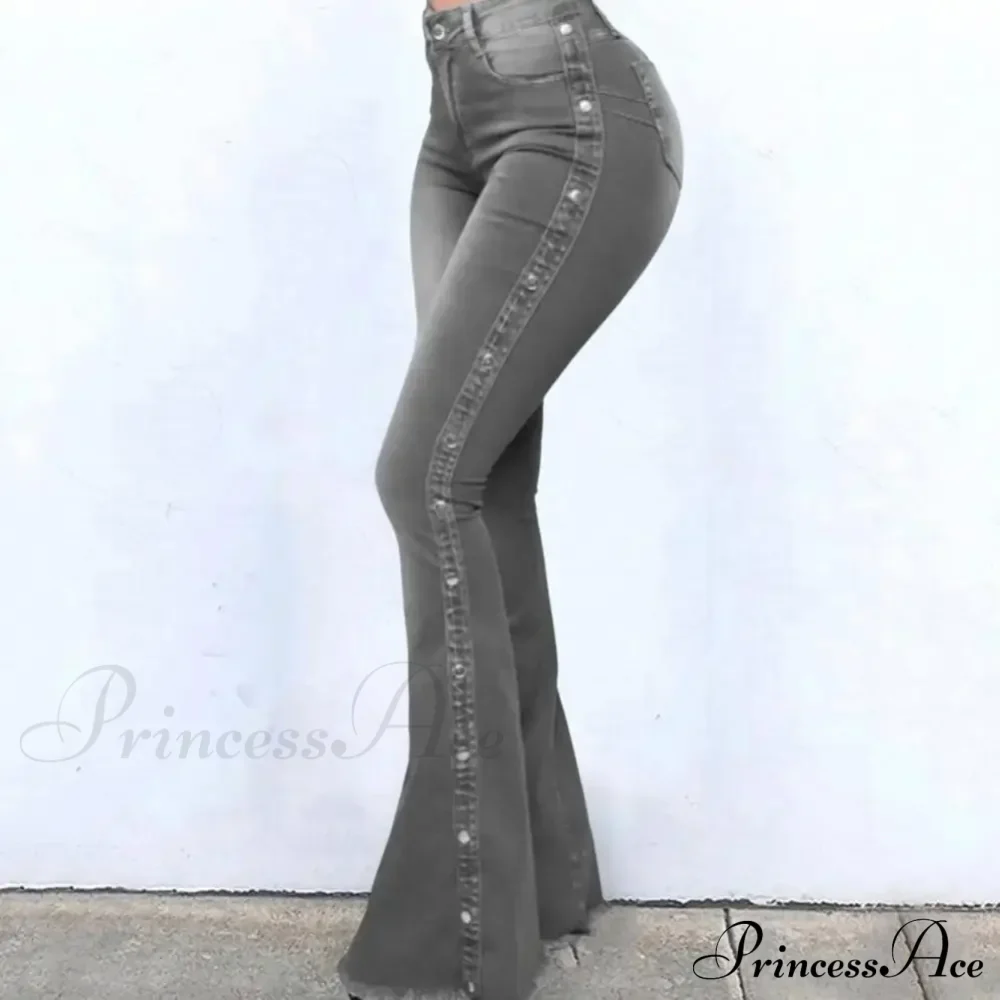 Stylish Flare Control Tummy Skin-Touch Skinny Women Wide Leg Flare Denim Trousers Jeans - Image 6