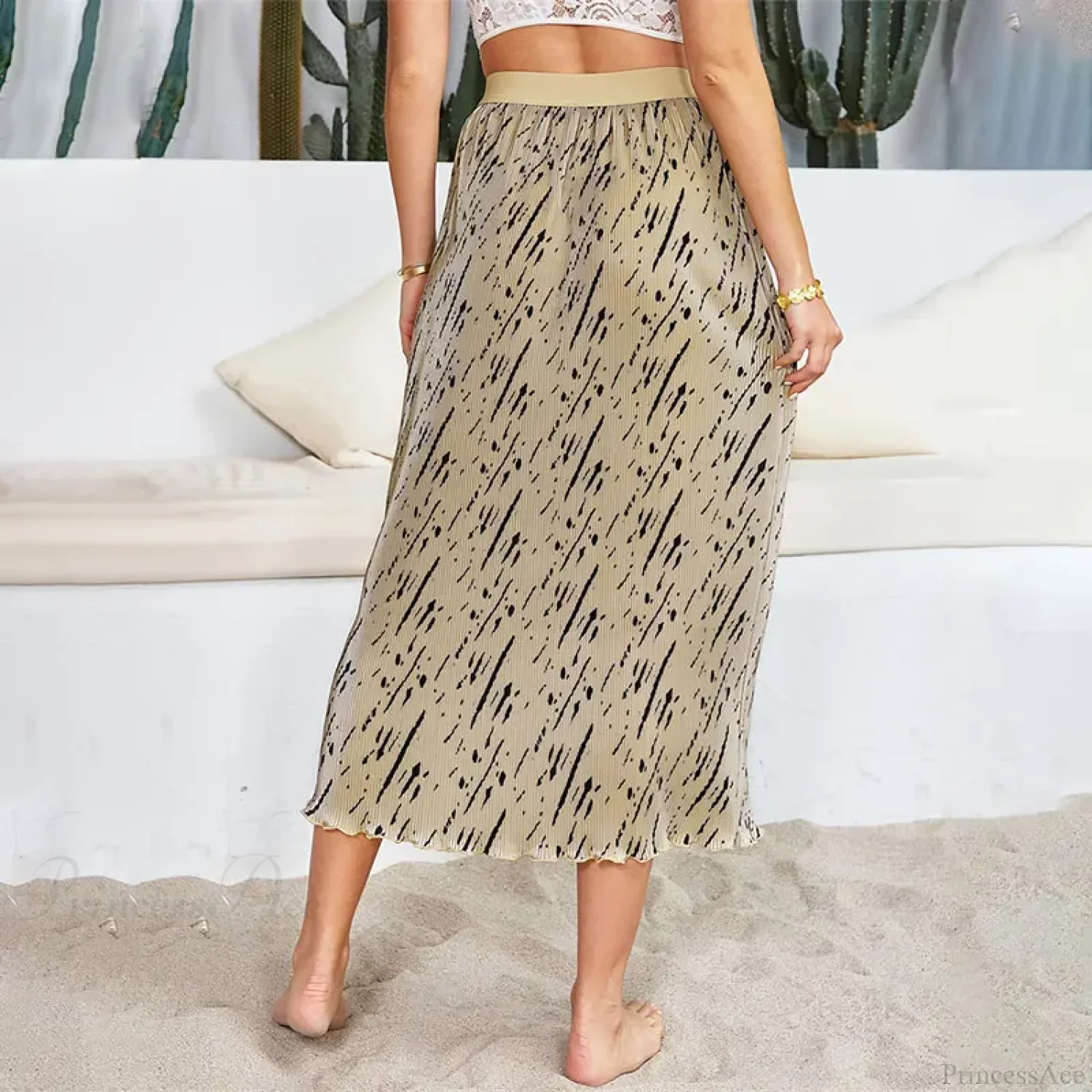 Stylish Floral Printed Tulle High Waist Loose Umbrella Skirt - Image 3