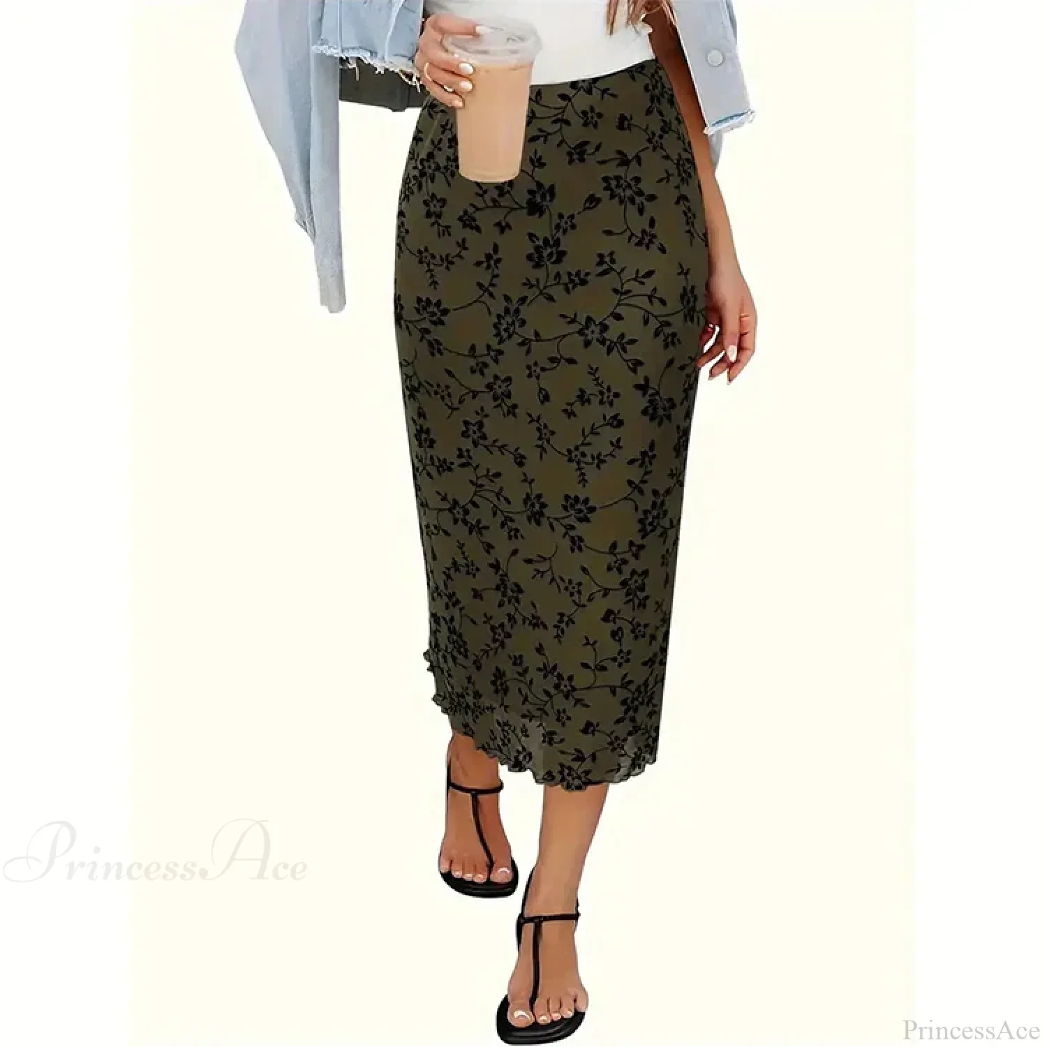 Stylish Floral Printed Tulle High Waist Loose Umbrella Skirt - Image 5