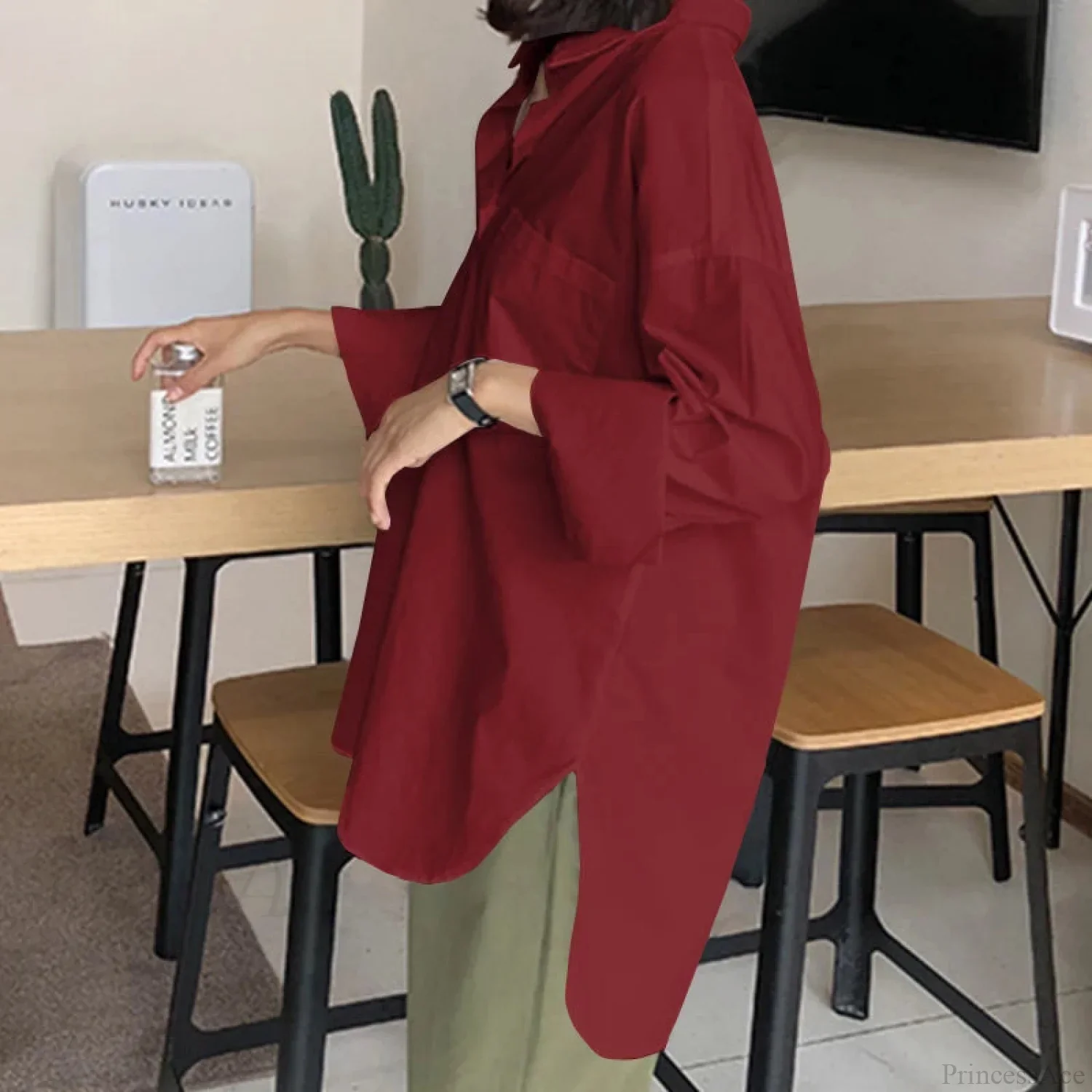 Stylish Lapel Solid Asymmetrical Blouse - Image 4