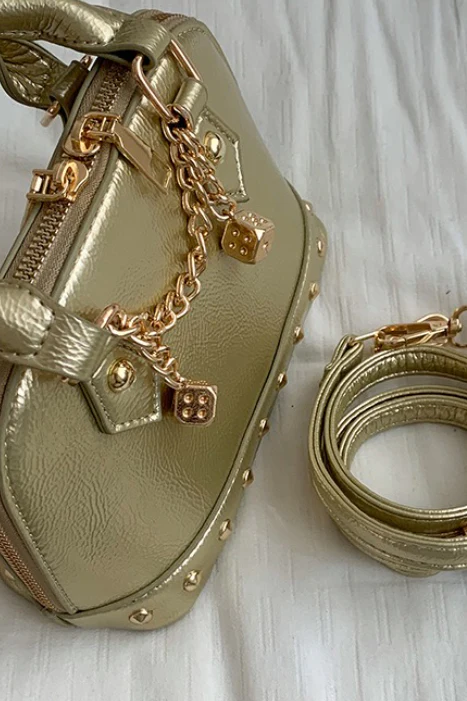 Stylish Metal Charm Sophisticated Top Handle Crossbody Bag - Image 13